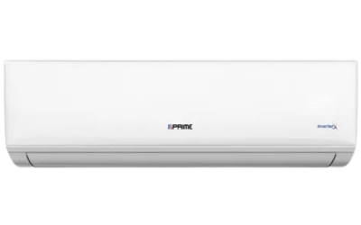 Minisplit Prime Inverter de 1 tonelada solo frío, color blanco, vista frontal del evaporador interior